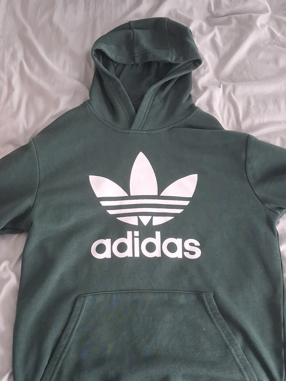 adidas Dark Green Hoodie with White Trefoil Logo